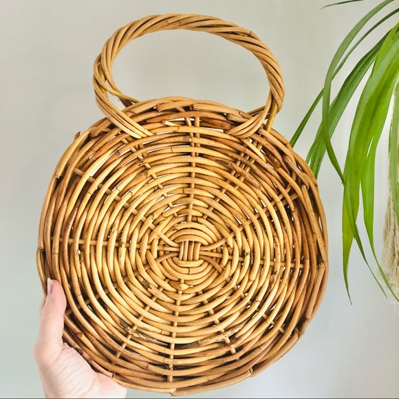 Vintage Wicker Rattan Wall Pocket Basket Boho - Picture 4 of 6